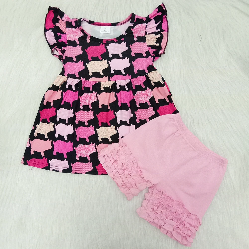 

Toddler Baby Girls Clothes Summer Outfits Fashion Kids Boutique Clothing Girls Tunic Top Icing Shorts Set Wholesale High Quality