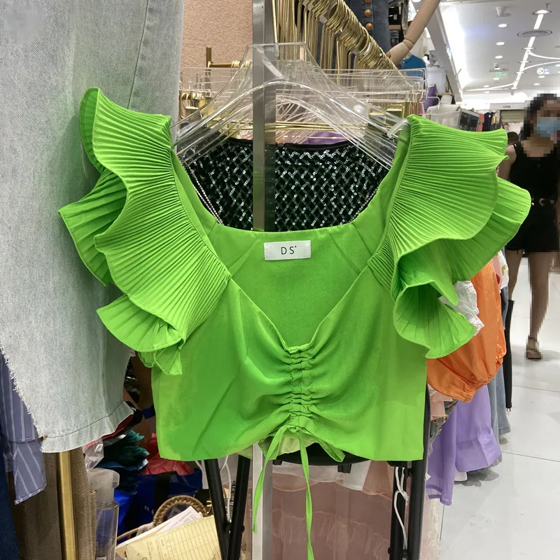 Crop Top Women 2020 Summer New Flying Sleeve V Collar Pleated Shirt Slim Off Navel Short Shirt Womens Blouses Tops Blusas Sexy
Crop Top Women 2020 Summer New Flying Sleeve V Collar Pleated Shirt Slim Off Navel Short Shirt Womens Blouses Tops Blusas Sexy