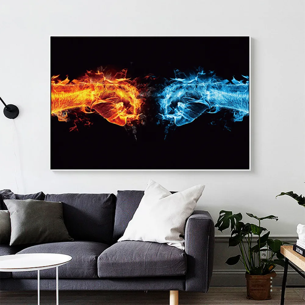 Ice and Fire Hand Pictures Fist Boxing Canvas Painting Wall Art Picture Cuadros for Living Room Bedroom Home Decor | Дом и сад