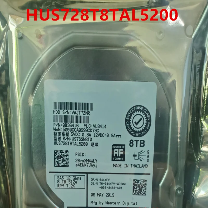 

New Original HDD For Dell EMC 8TB 3.5" SAS 12 Gb/s 256MB 7.2K For Internal HDD For Enterprise Class HDD For 044YFV HUS728T8TAL5