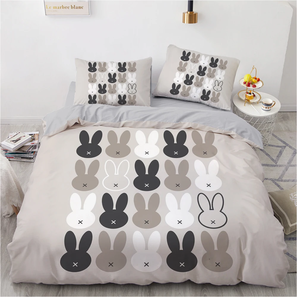 

3D Printed Bedding Sets luxury Cartoon Cute Rabbits Roclet Astronaut Single Queen Double Full King Twin Bed For Home Duvet Cover