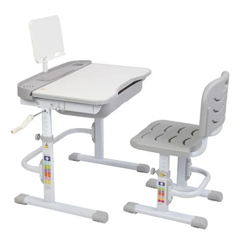 80Cm Hand-Operated Lifting Table Top Can Tilt Children's Study Table And Chair Gray (With Reading Frame Without Lamp)