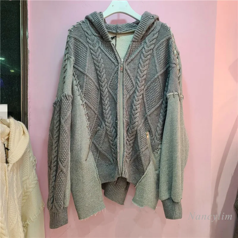 Oversize Zipper Knitted Jacket Coat Women 2020 Autumn New Hooded Bat Sleeve Loose Mid-Length Twist Knitwear Female Jakcets Coats
Oversize Zipper Knitted Jacket Coat Women 2020 Autumn New Hooded Bat Sleeve Loose Mid-Length Twist Knitwear Female Jakcets Coats