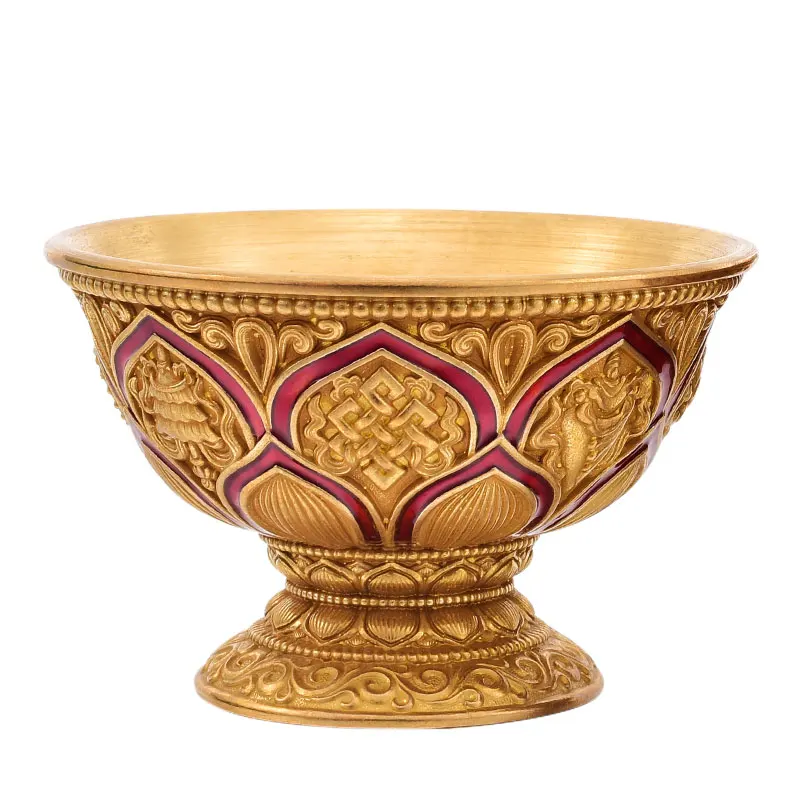 

1pc Stereoscopic Tibetan Lotus Pure Copper Clean Sacrificed Eight Auspicious Symbols Tranic Temple/Home Putting Decorate Cup