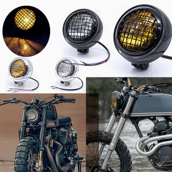 universal vintage Motorcycle Aluminum front mesh grill Headlight retro Hi-Low Beam H4 55W headlamp for Harley Cafe Racer
universal vintage Motorcycle Aluminum front mesh grill Headlight retro Hi-Low Beam H4 55W headlamp for Harley Cafe Racer