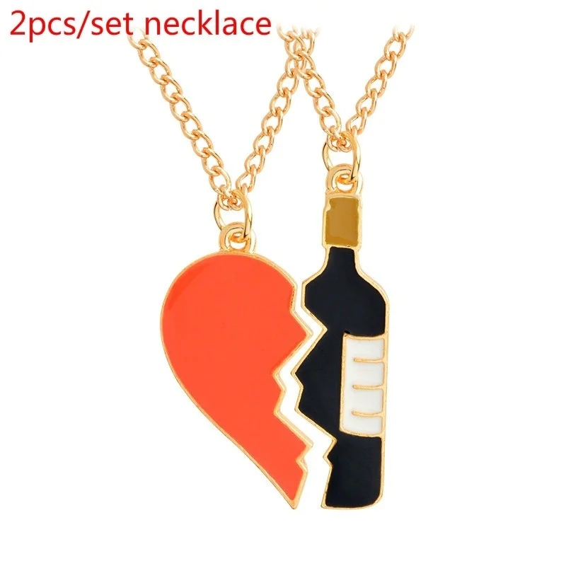 Фото 2pcs/set Best Friends Lovers Half Heart Wine Bottle Pendant Necklaces BFF Friendship Creative Jewelry Christmas Gift Birthday | Украшения и