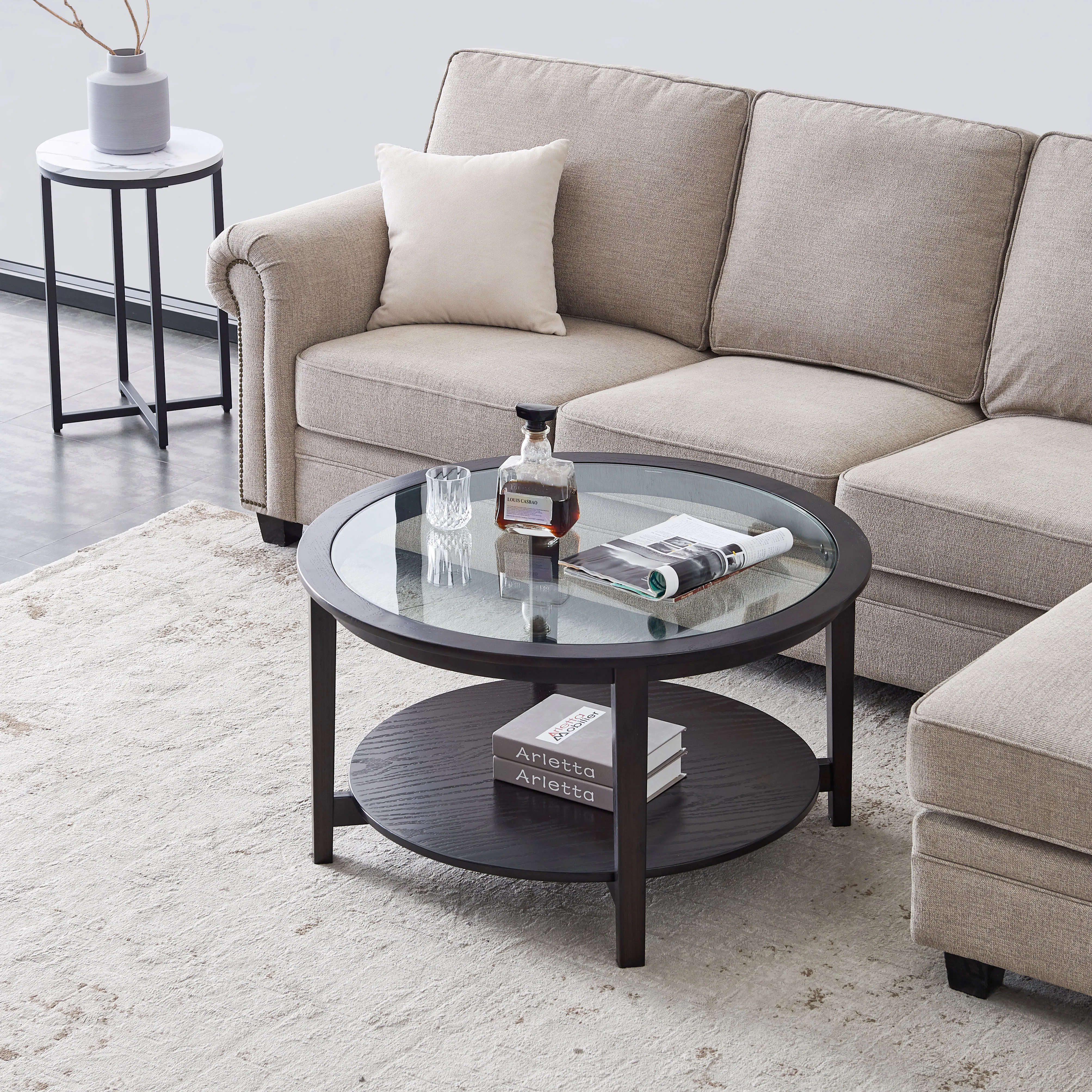 Modern Solid Wood Round Coffee Table Side Table End Table with Tempered Glass Top Black Color-36"
Modern Solid Wood Round Coffee Table Side Table End Table with Tempered Glass Top Black Color-36"