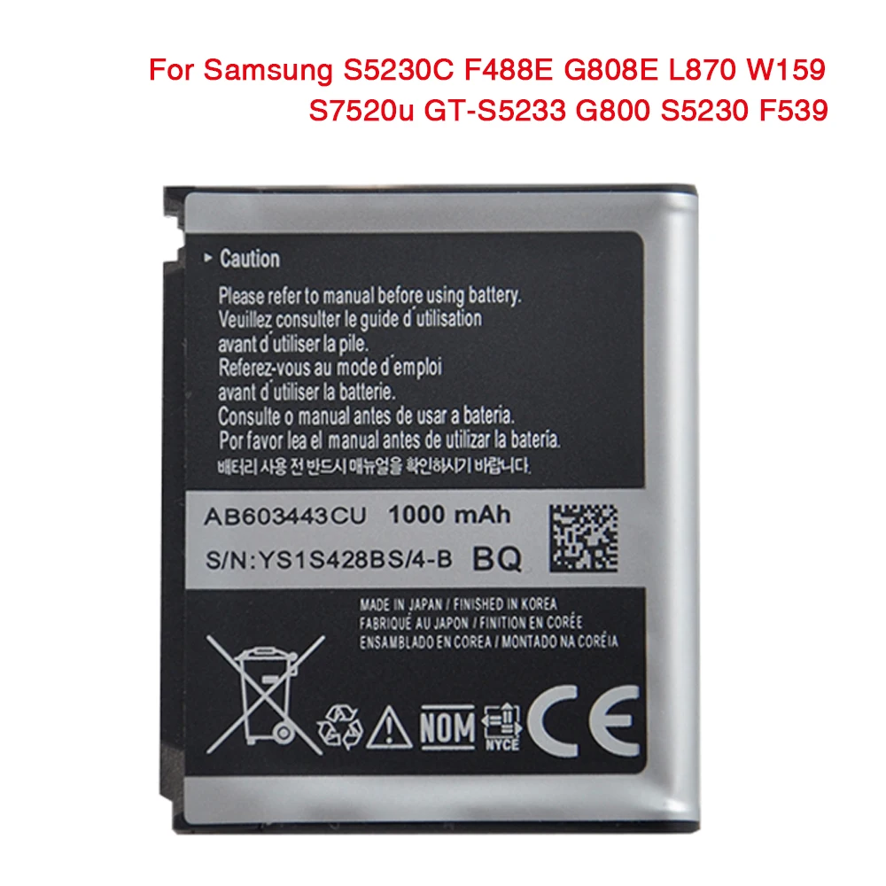 Оригинальный 1000 мА/ч AB603443CU батарея для SAMSUNG GT-S5230C GT-S5233A GT-S5233C GT-S5233S SGH-S5230 | Мобильные