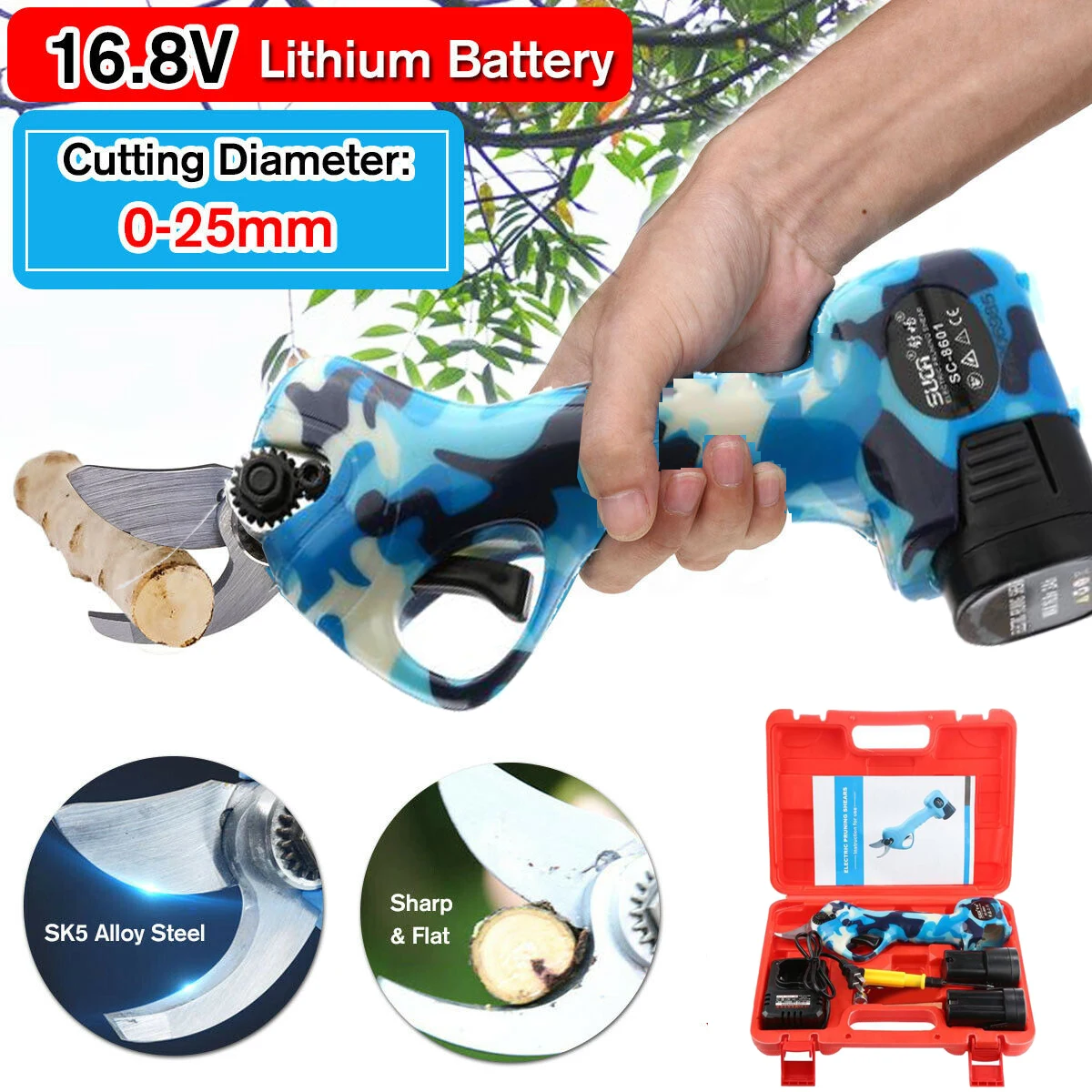 2000mAh Rechargeable Electric Pruning Scissors Cordless Pruning Shears Garden Pruner Secateur Branch Cutter with lithium battery
2000mAh Rechargeable Electric Pruning Scissors Cordless Pruning Shears Garden Pruner Secateur Branch Cutter with lithium battery