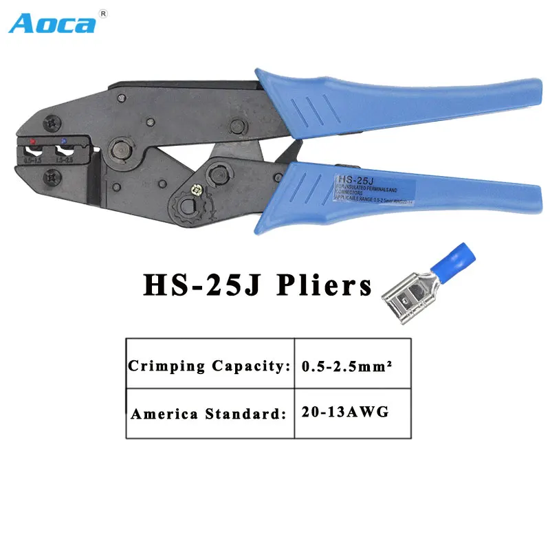 

HS-25J 10jaw crimping pliers for insulated terminals and connectors self-adjusting capacity 0.5-2.5mm2 20-13AWG hand tools