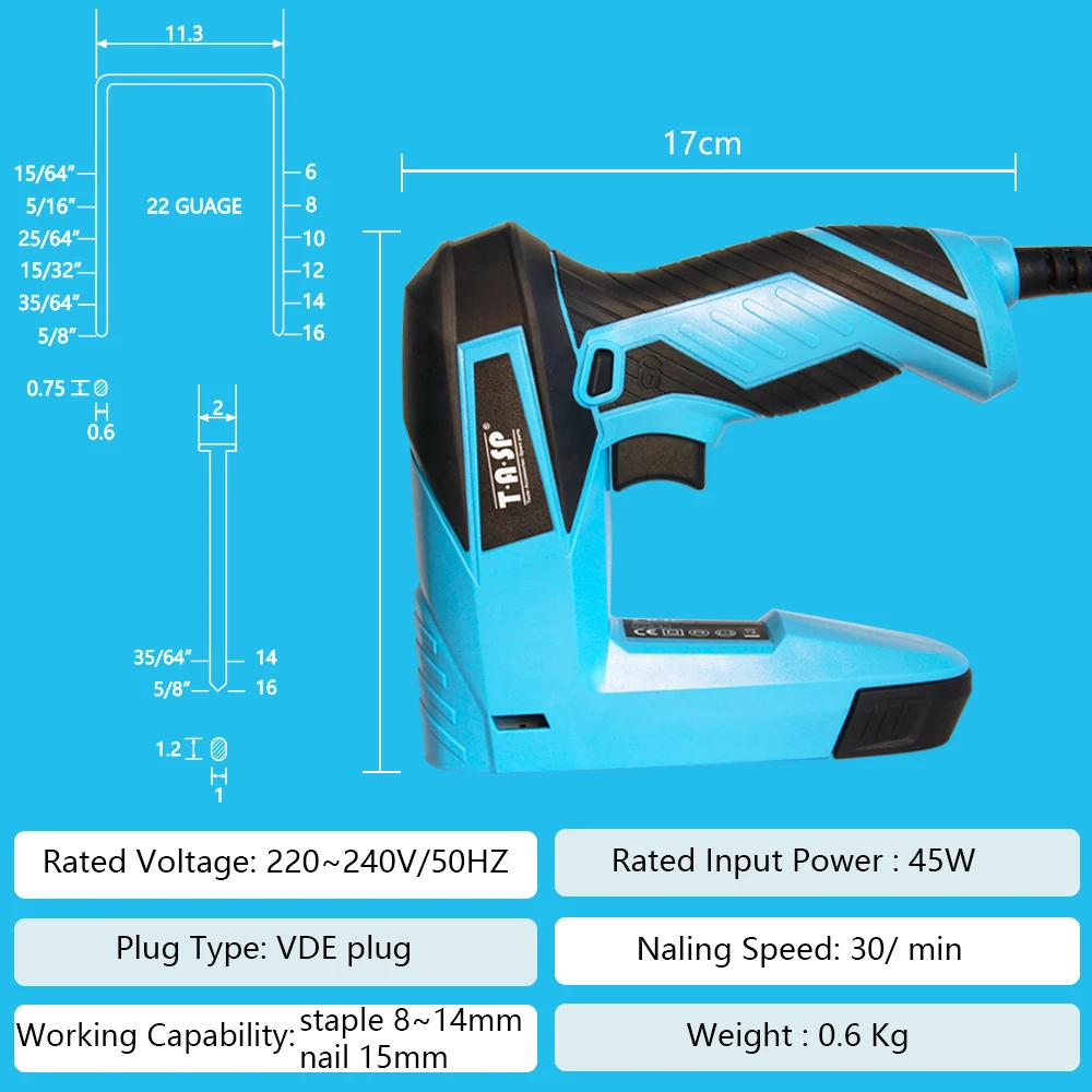 Pistola clavadora eléctrica y grapadora TASP 230V 2 en 1 para muebles y carpinteria (220V 45W)