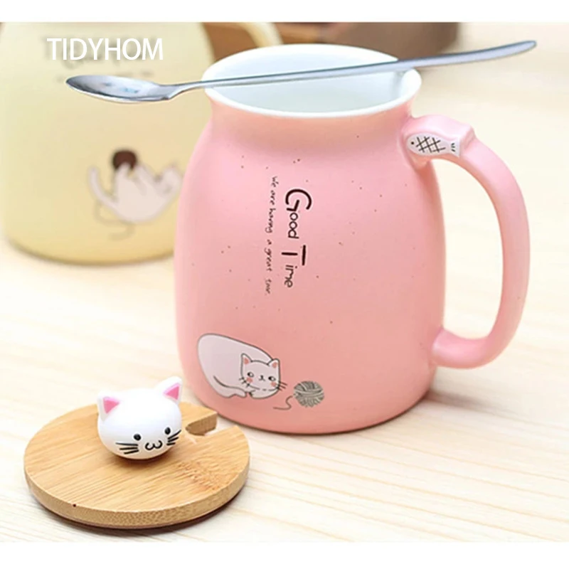 

Японский мультфильм 450 мл кошка керамическая с крышкой и ложкой креативная пара может использоваться для молочной кофейной кружки