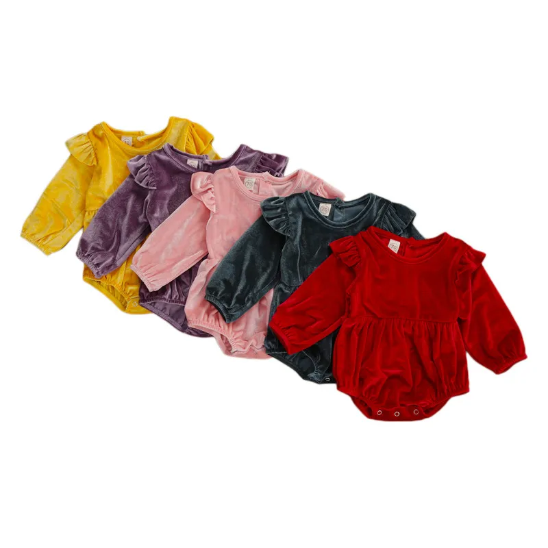 Spring Autumn Baby Girls Romper Gold Velvet 5 Colors Long Sleeve Round Neck Button Closure Outfit Back Button Ruffle Clothing
Spring Autumn Baby Girls Romper Gold Velvet 5 Colors Long Sleeve Round Neck Button Closure Outfit Back Button Ruffle Clothing
