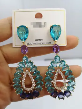 Fashion light blue oval big cz flower drop earring for women wedding bridal party jewelry gift 
Fashion light blue oval big cz flower drop earring for women wedding bridal party jewelry gift