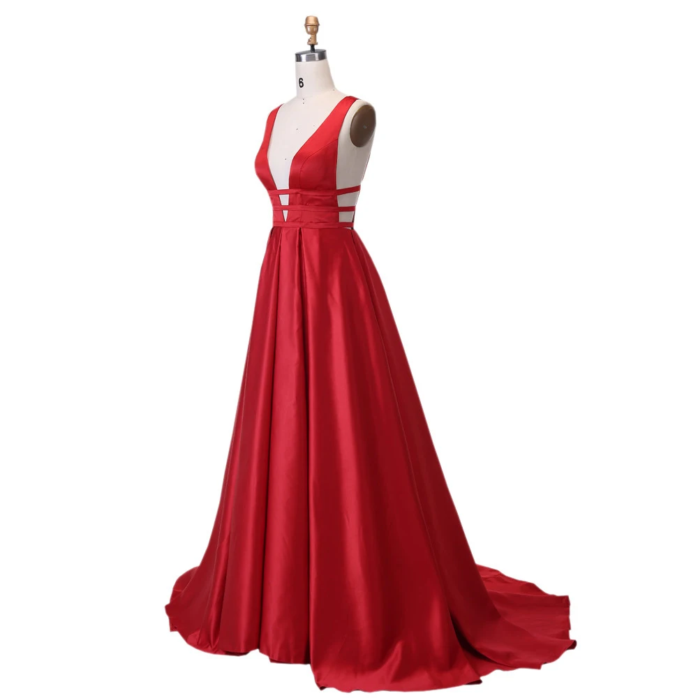 Sexy Red Evening Dress Long 2020 Elegant Satin Evening Gown Formal Abiye Prom Party Dress vestido longo festa (3)