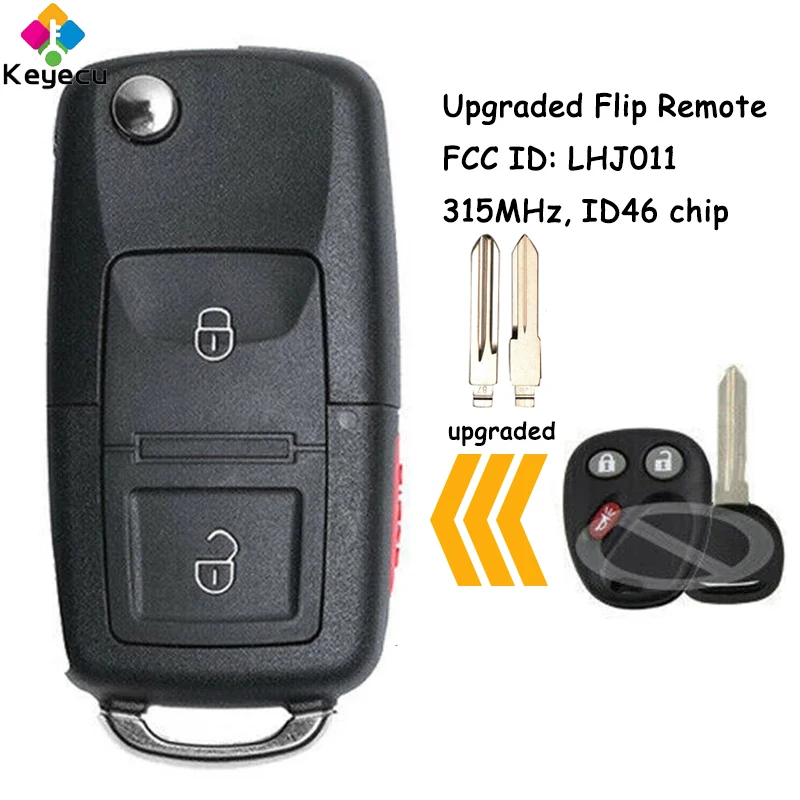 

KEYECU Upgraded Flip Remote Car Key With 3 Buttons 315MHz ID46 Chip for Cadillac Escalade 2003 2004 2005 2006 Fob FCC ID: LHJ011