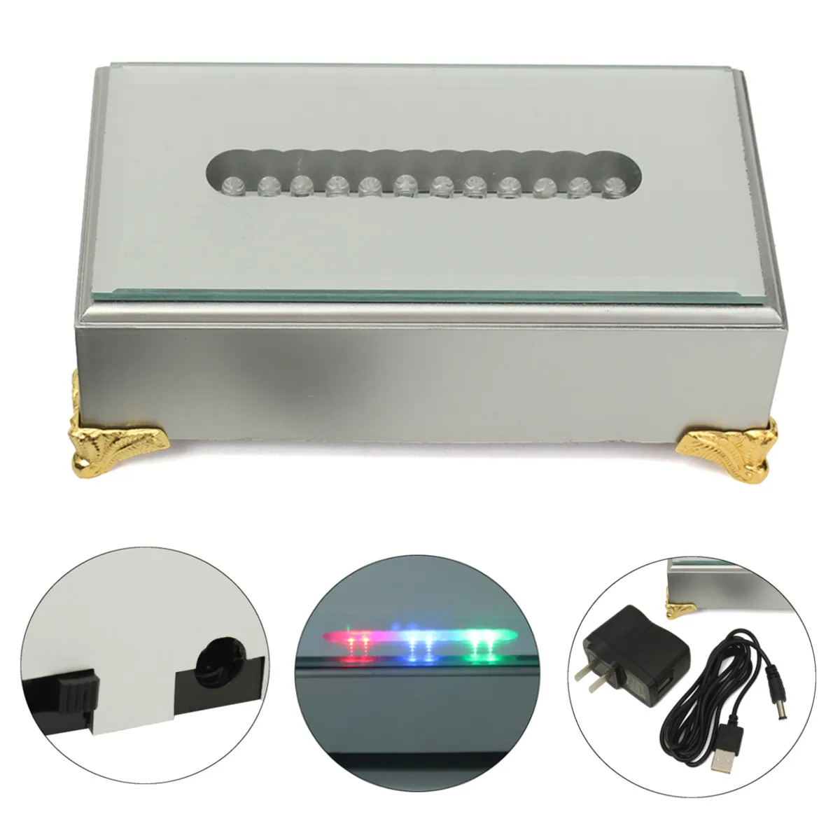 New 12 LED White Colorful Light Changing Silver Stand Base Crystal Glass Display Crystal Glass Objects Ornaments Stand Party USB
New 12 LED White Colorful Light Changing Silver Stand Base Crystal Glass Display Crystal Glass Objects Ornaments Stand Party USB