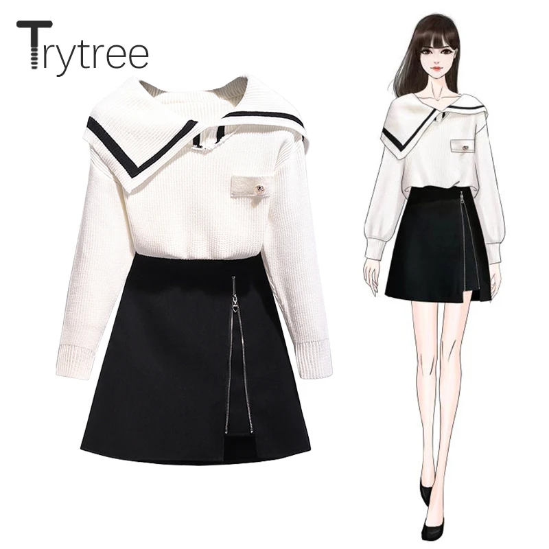 Trytree 2019 Autumn Winter Two piece set Casual Sailor Collar Knitting Loose Top + Skirt Mini Zipper Fashion A-line 2 Piece set
Trytree 2019 Autumn Winter Two piece set Casual Sailor Collar Knitting Loose Top + Skirt Mini Zipper Fashion A-line 2 Piece set