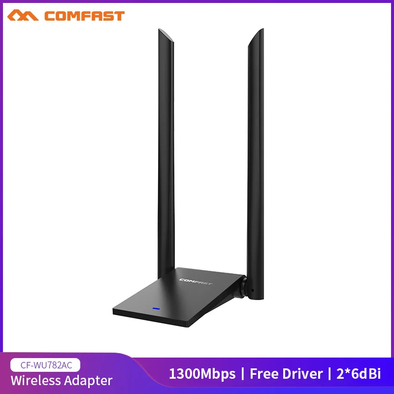 

COMFAST CF-WU782AC 5.8GHz USB 3.0 WiFi 1300Mbps 802.11ac Long Distance Adapter WIFI Receiver high-gain Antenna 2*6dBi Dual Band