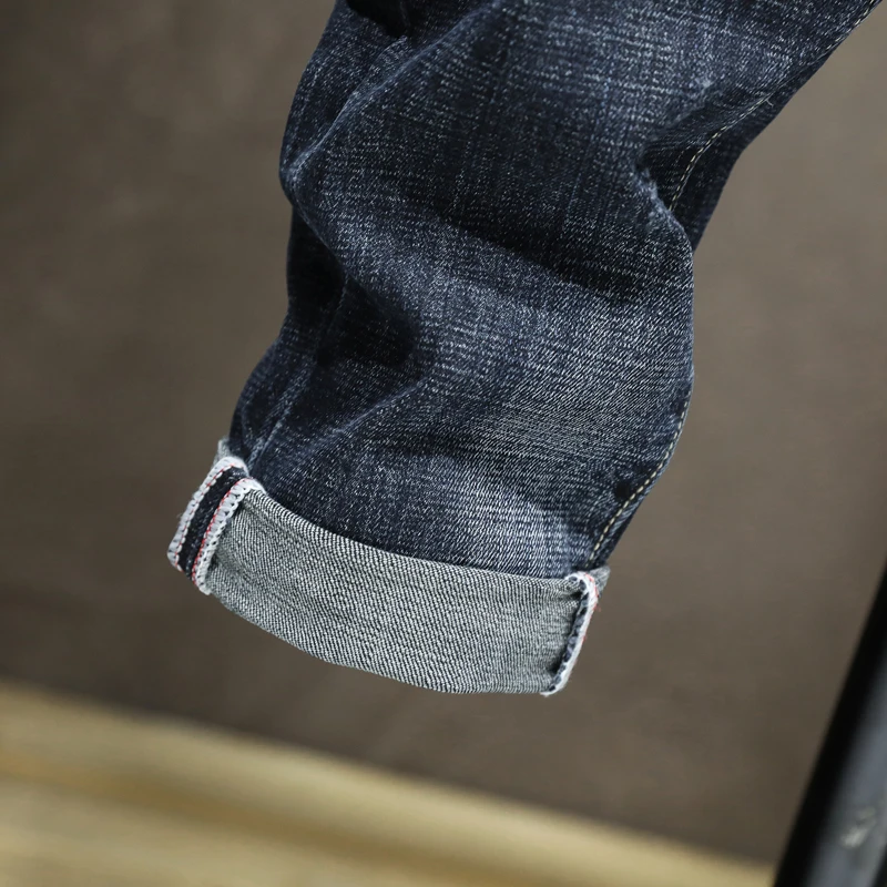 Jeans Men Pants Dark Blue Stretch Slim Fit Colors Painting Retro Desinger Streetwear Male Punk