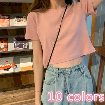 Short Sleeve T-shirts Women Solid Crop Tops Simple Colorful Sweet Basic All-match Girls Tees Leisure Streetwear Harajuku Tshirt 
Short Sleeve T-shirts Women Solid Crop Tops Simple Colorful Sweet Basic All-match Girls Tees Leisure Streetwear Harajuku Tshirt