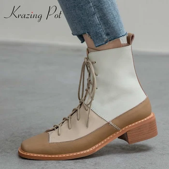 Krazing Pot short boots natural leather sewing mixed colors square toe thick med heel zipper handmade cozy dress ankle boots L08
Krazing Pot short boots natural leather sewing mixed colors square toe thick med heel zipper handmade cozy dress ankle boots L08