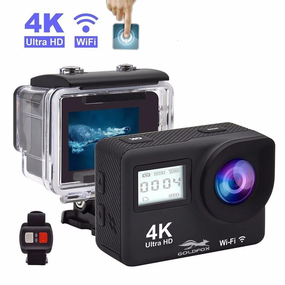 Спортивная водонепроницаемая экшн камера HD 4K с двойным сенсорным экраном wi fi 12 мп