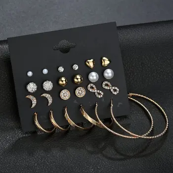 

European And American Temperament 12 Pairs Of Stars Moon Small 8 Words Earrings Ear Rings Combination Sets Of Jewelry