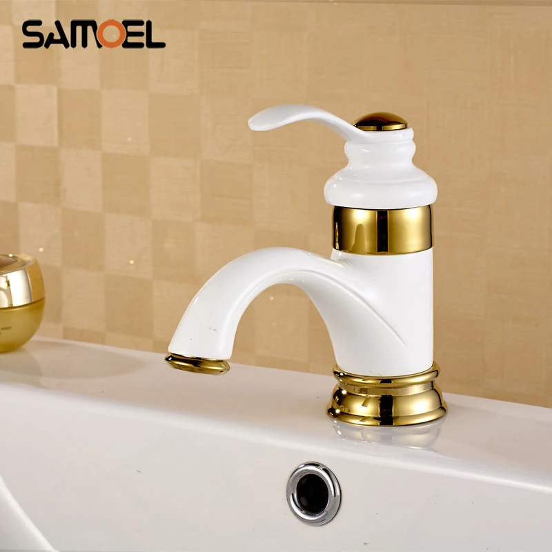 Classic Deck Mount Golden Polished Basin sink faucet mixers white paint bathroom hot cold water taps W3003
Classic Deck Mount Golden Polished Basin sink faucet mixers white paint bathroom hot cold water taps W3003