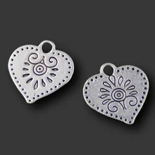 

10pcs Silver Plated Abstract Flower Pattern Heart Pendants Necklace Bracelet Metal Accessories DIY Charms Jewelry Crafts Making