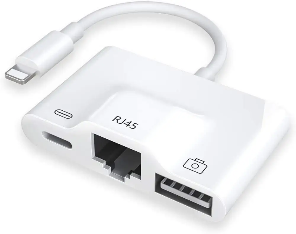 RJ45 Ethernet LAN Wired Network Adapter,3 in 1 Wired Ethernet and USB 3 Camera Adapter and Charger Port Compatible with iPhone
RJ45 Ethernet LAN Wired Network Adapter,3 in 1 Wired Ethernet and USB 3 Camera Adapter and Charger Port Compatible with iPhone