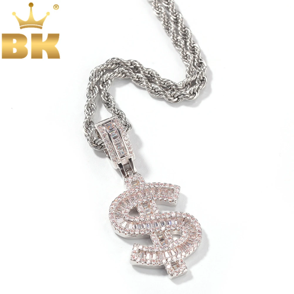 

THE BLING KING Baguettecz $ Symbol Pendant Necklaces Full Iced Out Square Cubic Zirconia Fashion Hiphop Jewelry