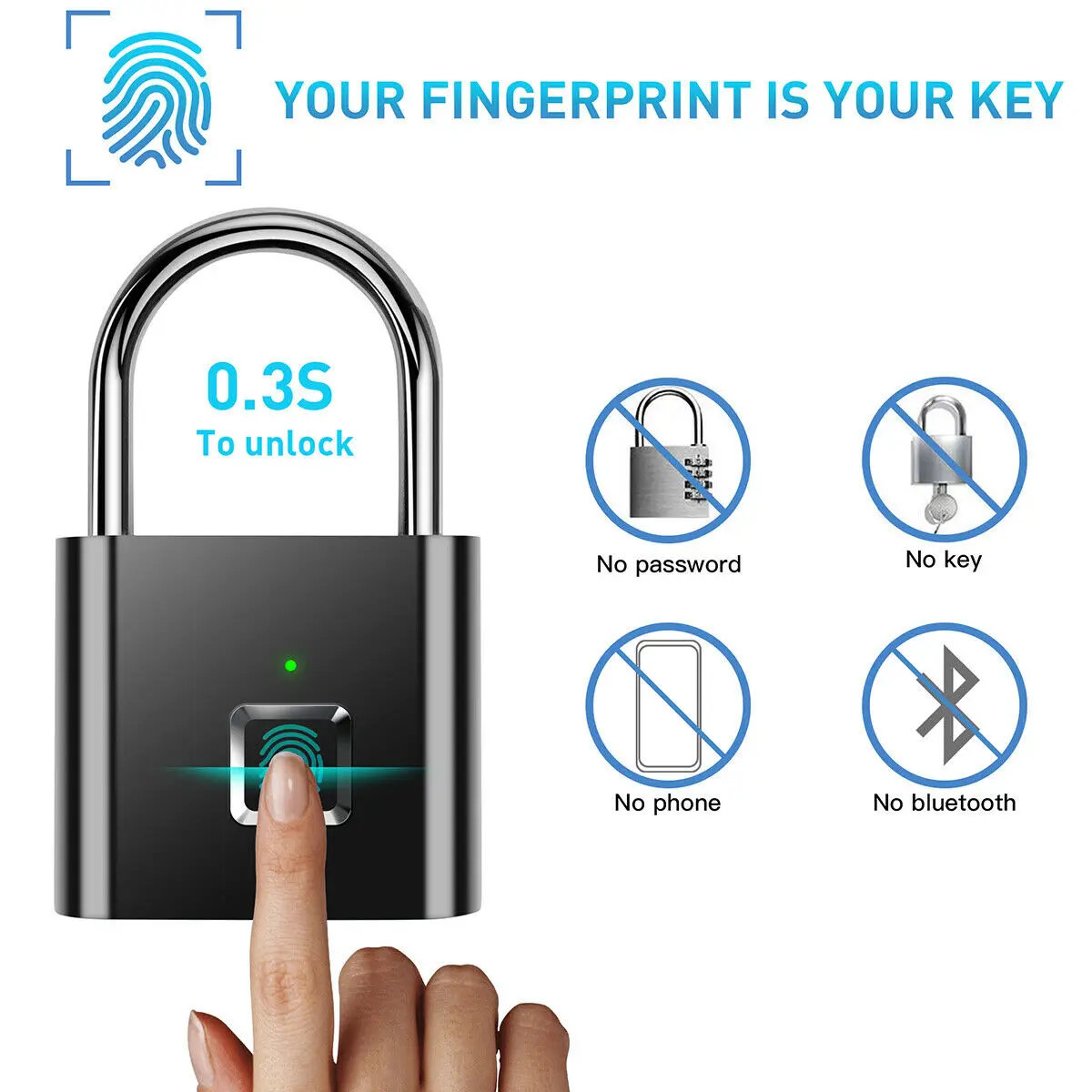 Smart Bluetooth Rechargeable Door Lock Fingerprint Lock Anti-Theft Keyless Security Padlock w/USB-Cable
Smart Bluetooth Rechargeable Door Lock Fingerprint Lock Anti-Theft Keyless Security Padlock w/USB-Cable
