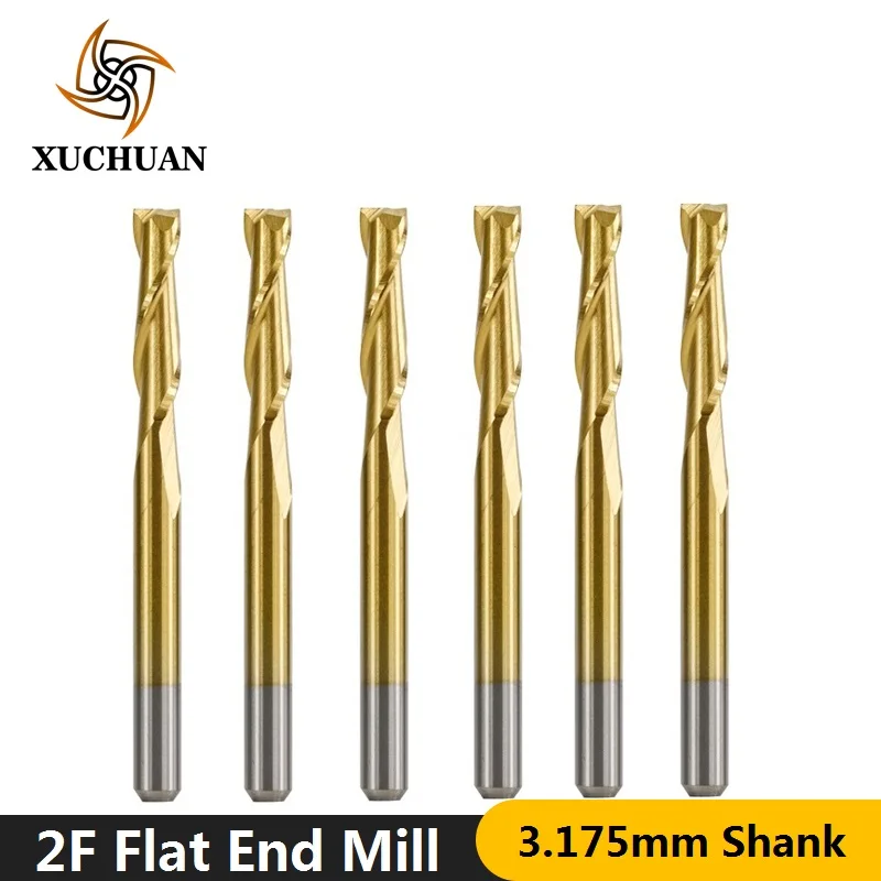 10pcs 3.175mm Shank Carbide End Mill TiN Coated CNC Router Bit 2 Flutes Spiral Flat End Milling Cutter
10pcs 3.175mm Shank Carbide End Mill TiN Coated CNC Router Bit 2 Flutes Spiral Flat End Milling Cutter