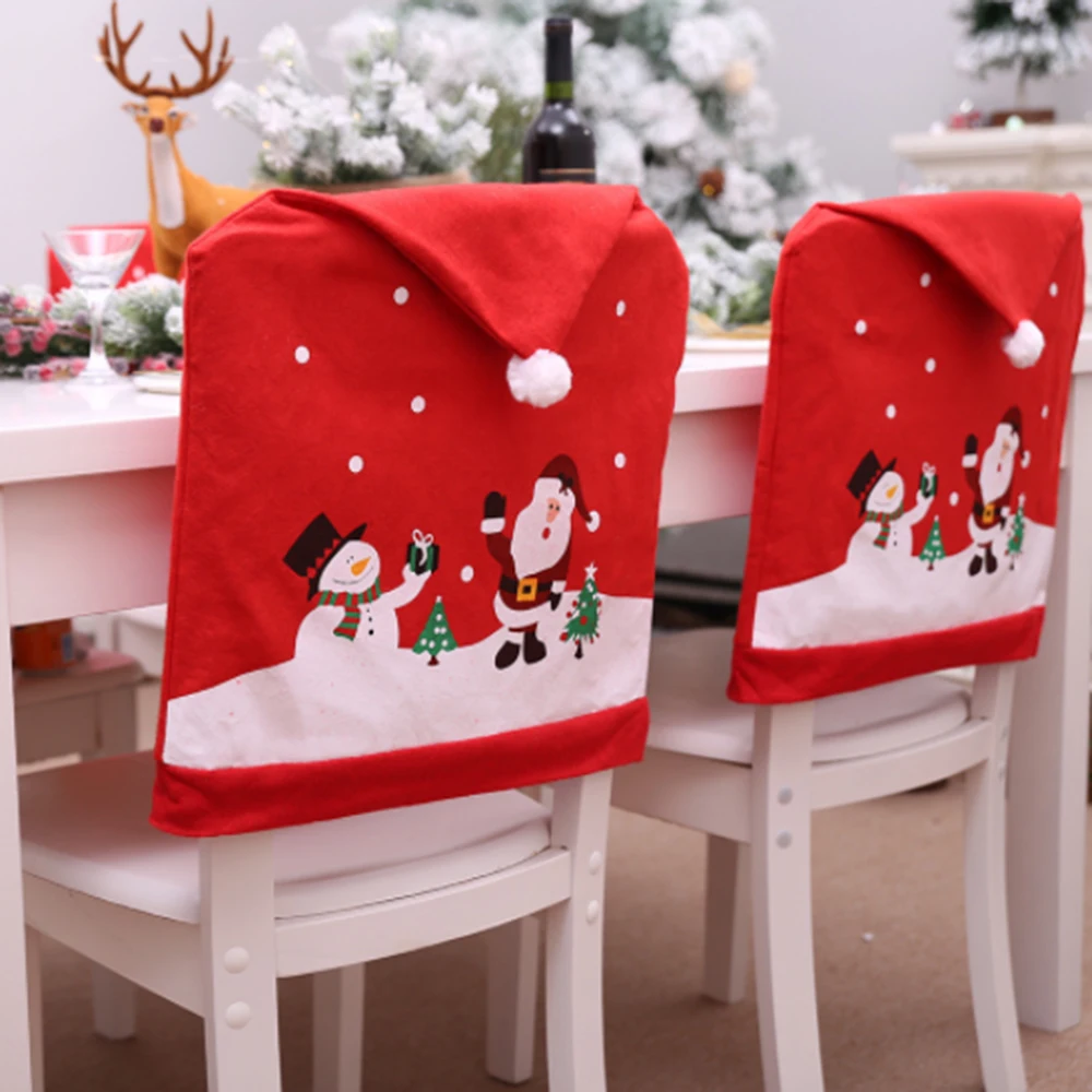 

Christmas Decoration Cartoon Santa Claus Printed Chair Cover Stool Set Fashion Non-woven Big Hat Chair Cover Stool Set Cushion