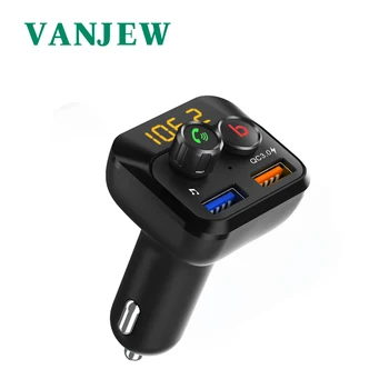 

VANJEW BT201D Updated Version QC3.0 Fast Charge Car FM Transmitter Hands-free Bluetooth Car Kit FM Modulator V5.0 Car Charger