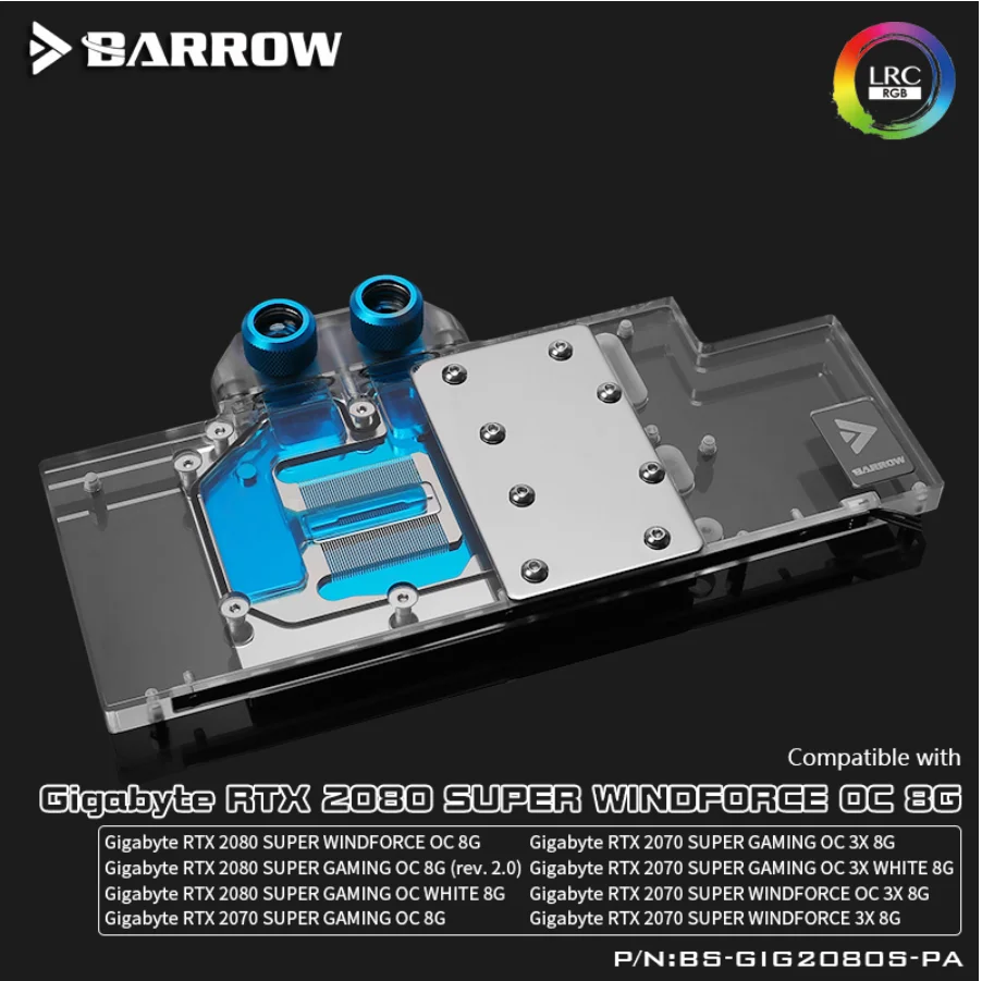 Водяной блок Barrow BS-GIG2080S-PA LRC2.0 с полным покрытием для Gigabyte RTX 2080 SUPER GAMING OC Aurora |