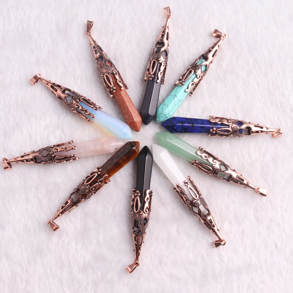 New Style 6pcs/Lot Natural Stone Pendant Hexagon Column Crystal Pillar Bronze Color Chakra Crystal Pendants Reiki Necklace
New Style 6pcs/Lot Natural Stone Pendant Hexagon Column Crystal Pillar Bronze Color Chakra Crystal Pendants Reiki Necklace