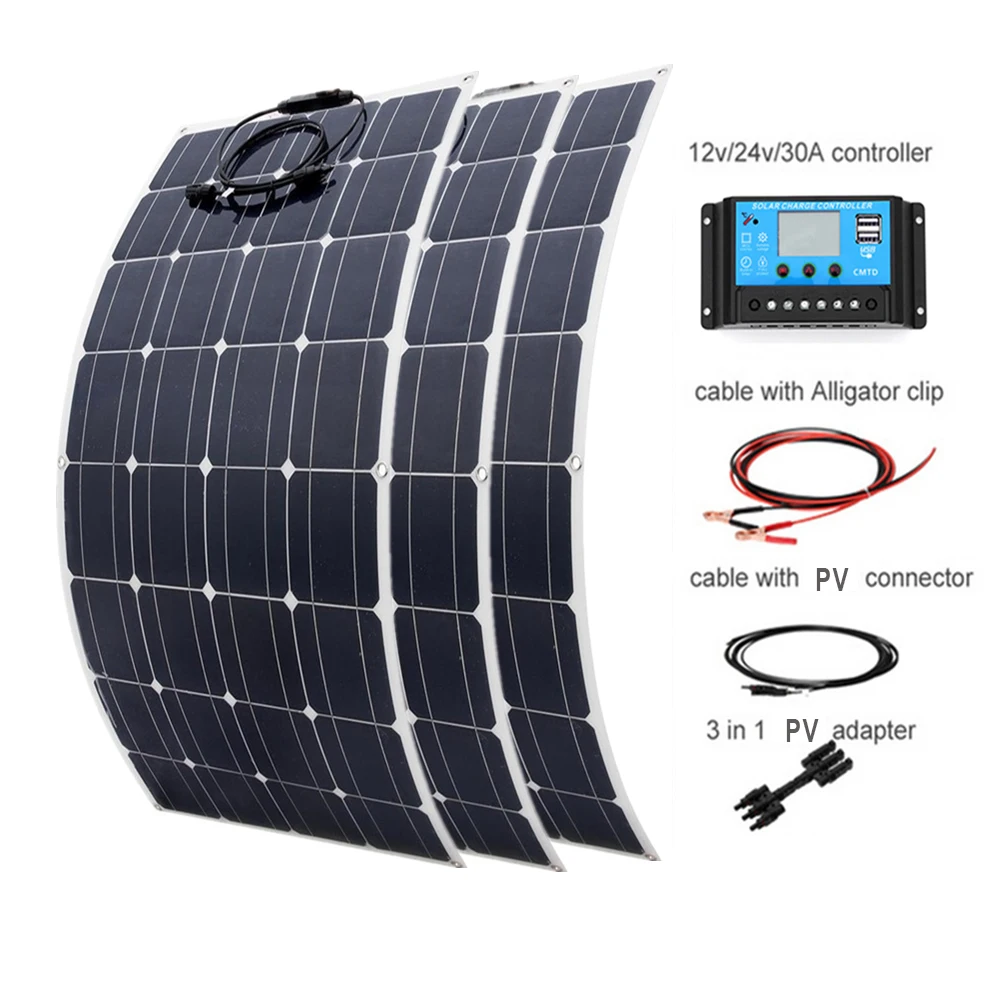 100w Flexible Monocrystalline solar panel 300w DIY kit 30A Controller cable adapter for 12v 24V battery RV yacht power charge |