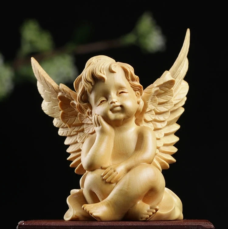 

Boxwood Carving Household Car Decoration Creative Cartoon Sculpture Gifts Real Wood Angel Home Decor