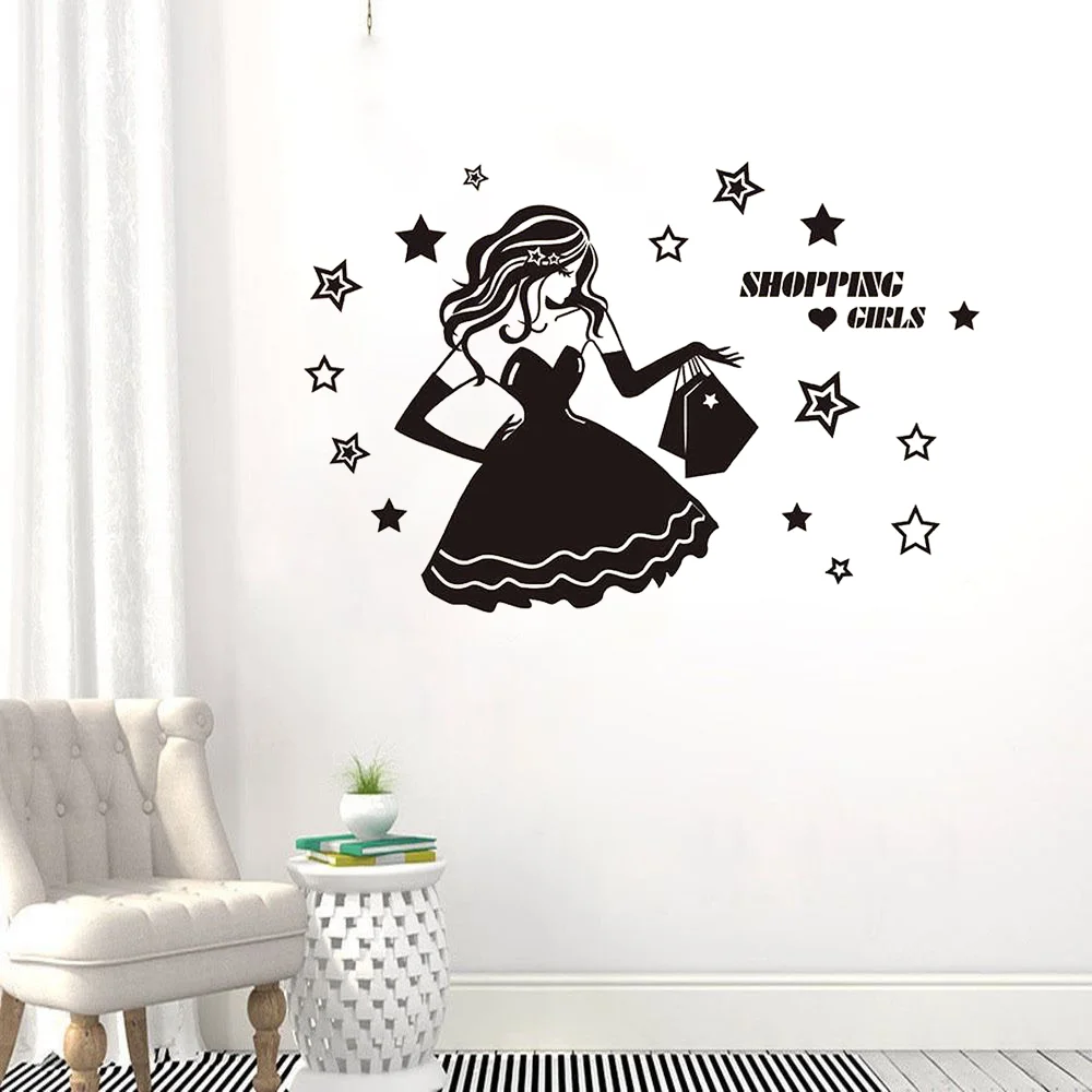 

Fashion Shopping Girls Clothing Store Wall Decal Star Vinyl Home Decor For Bedroom Removable Decorative Window Glass Mural