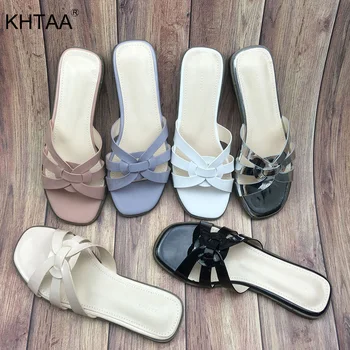 Women Slippers Summer Elegant Ladies Non Slip Sandals Casual Open Toe Fashion Slides Woman Square Toe Beach Shoes 2020 New
