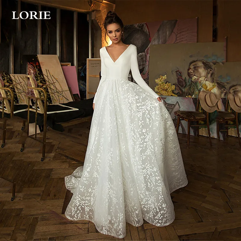 LORIE Boho Lace Wedding Dresses 2020 Long Sleeve V-neck Princess Bridal Gowns Soft Satin Backless White Vestido de noiva 
LORIE Boho Lace Wedding Dresses 2020 Long Sleeve V-neck Princess Bridal Gowns Soft Satin Backless White Vestido de noiva