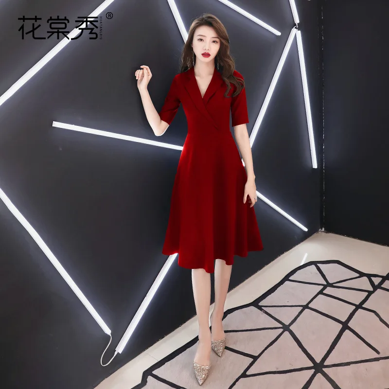 Bride Marriage Dress for Toast 2019 New Style Engagement Return Banquet Dress Red Huimen Dress V-neck Medium-length
Bride Marriage Dress for Toast 2019 New Style Engagement Return Banquet Dress Red Huimen Dress V-neck Medium-length