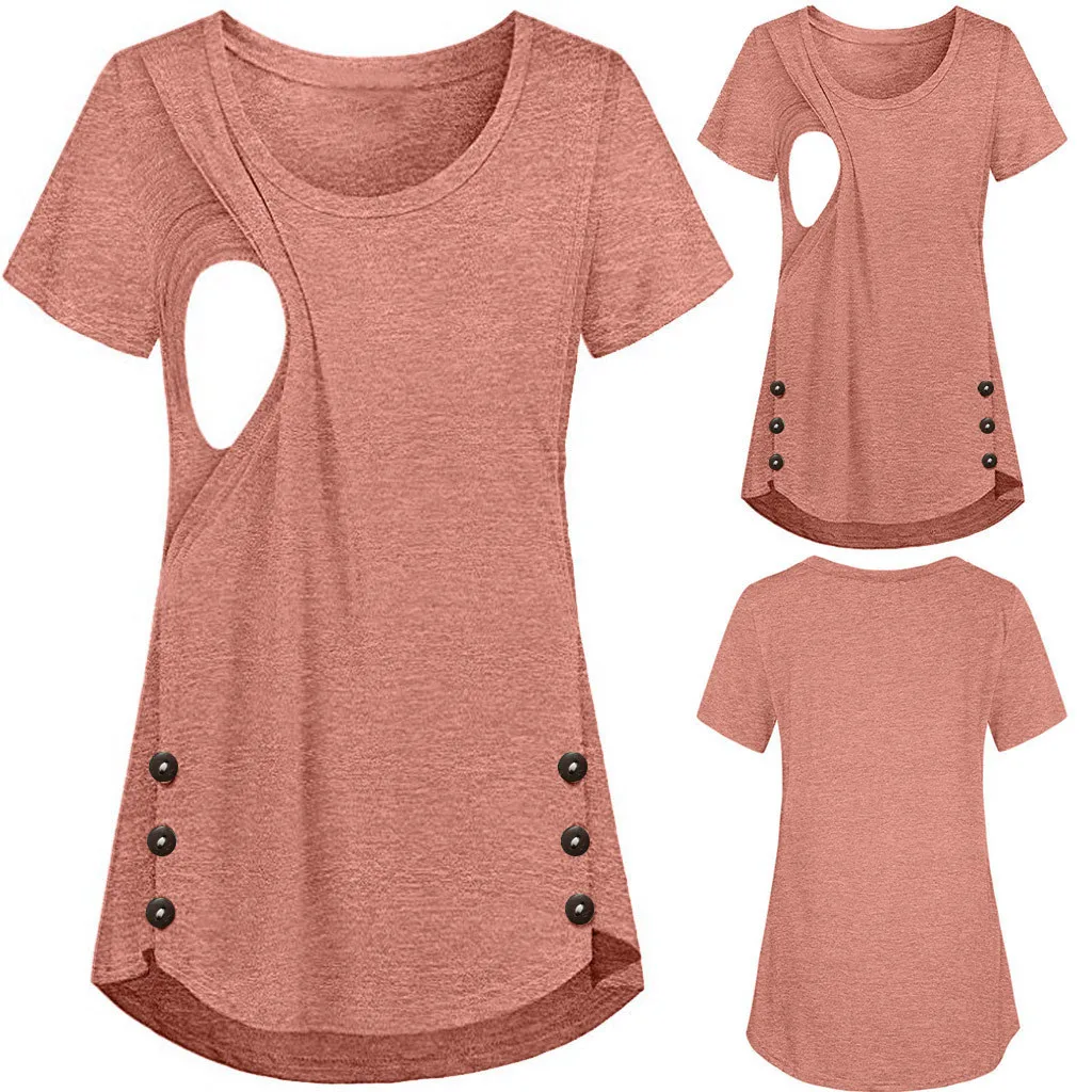 Maternity Clothes Ladies Pregnant T shirts Women Nusring Breastfeeding Solid Color Button Short Sleeve T Shirt For Pregnant Top 
Maternity Clothes Ladies Pregnant T shirts Women Nusring Breastfeeding Solid Color Button Short Sleeve T Shirt For Pregnant Top