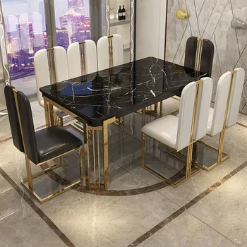Light luxury marble dining table, modern rectangular household simple small apartment dining table and chair combination 
Light luxury marble dining table, modern rectangular household simple small apartment dining table and chair combination