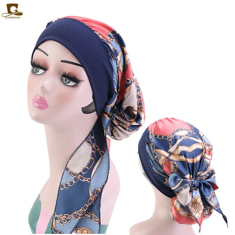 Хиджаб Женский в мусульманском стиле шелковистая шапка с цветочным принтом