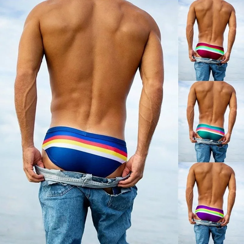 

Mens Triangular Swimwear Low Rise Sexy Pouch Male Swimming Briefs Stripe Swimsuit Man Surf Swim Trunks Beach Shorts 2021 Fashion