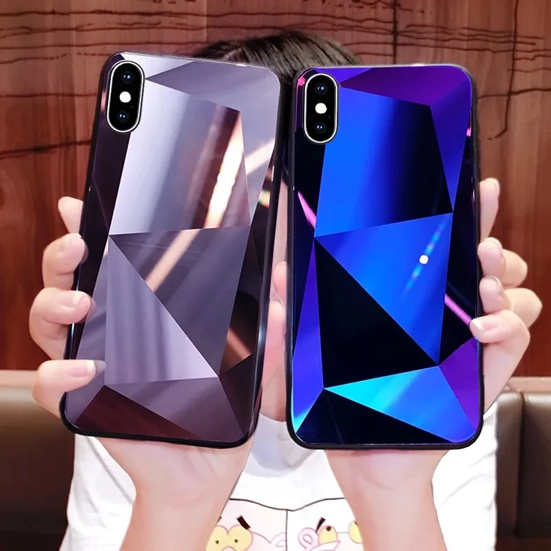 Чехол для iPhone 11 XR 7 8 Pro Max X XS Plus 6 6s 3D ромбовидная стеклянная зеркальная поверхность