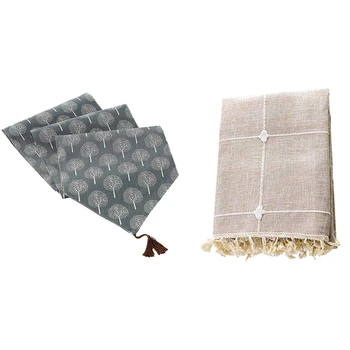 Cotton & Linen Table Runner with Tree Pattern, (Dark Blue, 86 Inches) & Large Square Tassel Tablecloth,140X180cm
Cotton & Linen Table Runner with Tree Pattern, (Dark Blue, 86 Inches) & Large Square Tassel Tablecloth,140X180cm